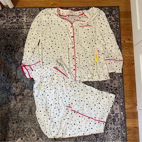 SUMMERSALT Women’s 1X Cloud 9 Silky PJ Set Polka Dot Pink Trim - Picture 2 of 8